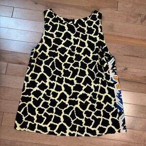 MSGM 100% Silk Sleeveless Tank Top yellow leopard print large 10 44